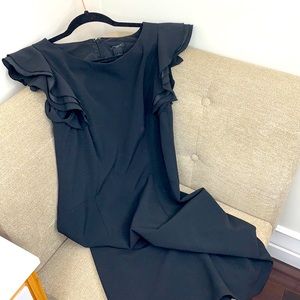 Anne Taylor black midi dress with ruffled sleeves